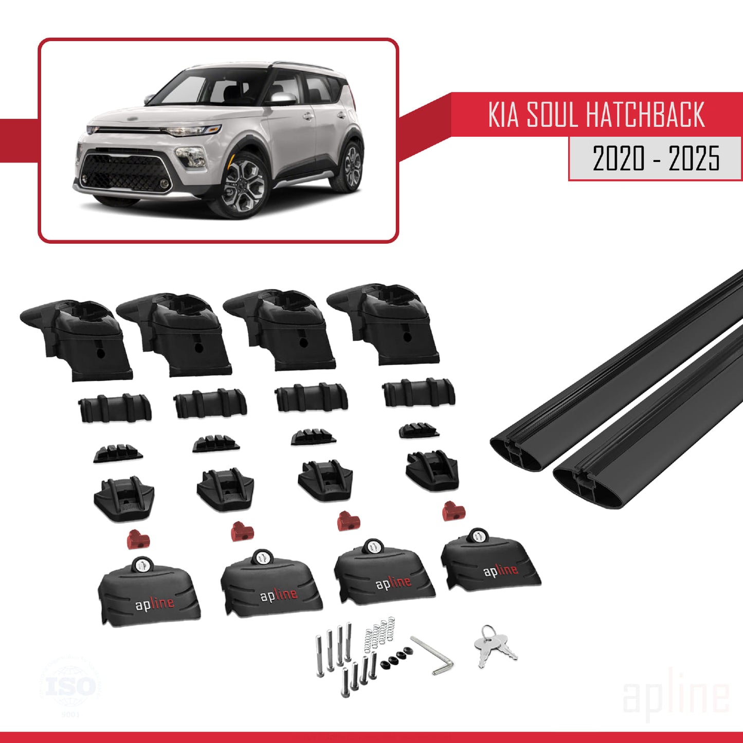 Compatible avec Kia Soul 3 (SK3) 2020-2025 ACE-2 Barres de Toit Railing Porte-Bagages de Voiture Noir Aluminium 2 Barres