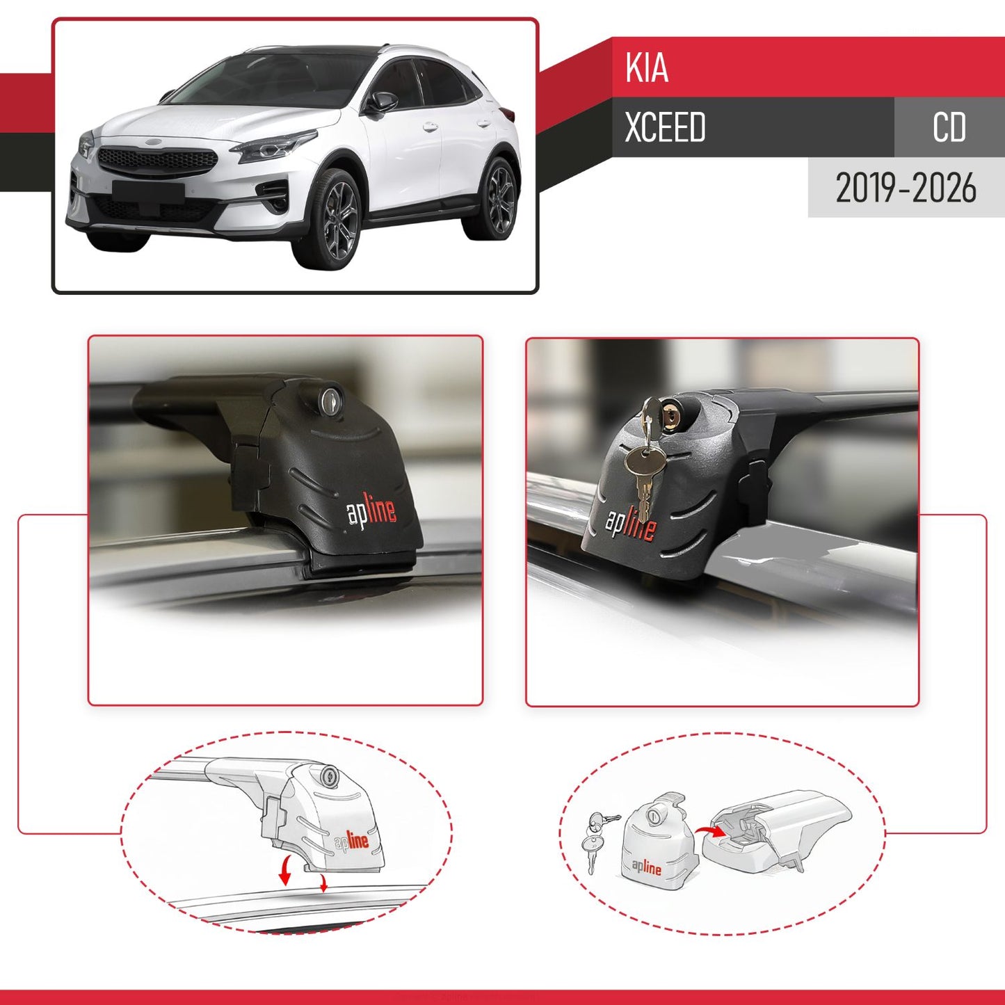 Compatible with Kia XCeed (CD) 2019-2025 ACE-2 Car Roof Rack Cross Bar Black Aluminium 2 Bars