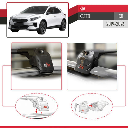Compatible with Kia XCeed (CD) 2019-2025 ACE-2 Car Roof Rack Cross Bar Black Aluminium 2 Bars