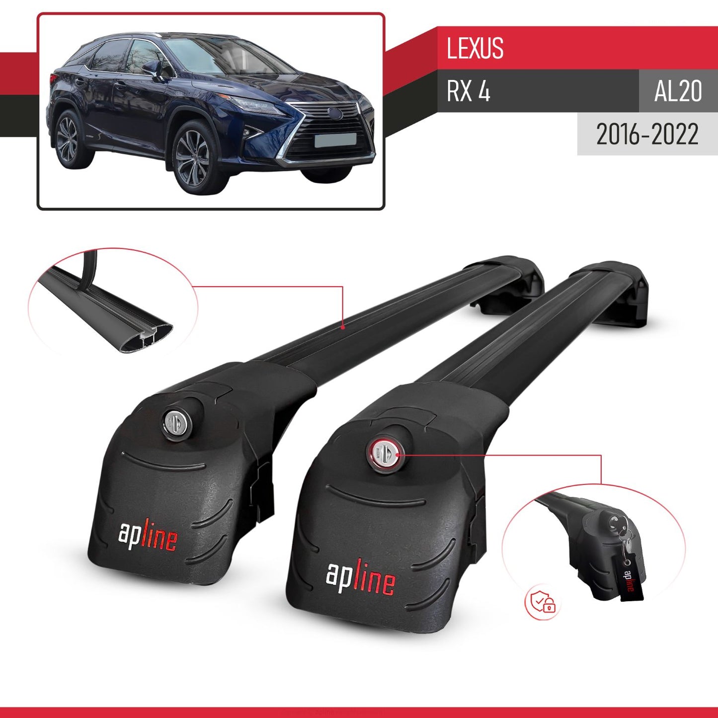 Compatible avec Lexus RX 4 (AL20) 2016-2022 ACE-2 modèle Barres de Toit Railing Porte-Bagages de Voiture Noir Aluminium Barres