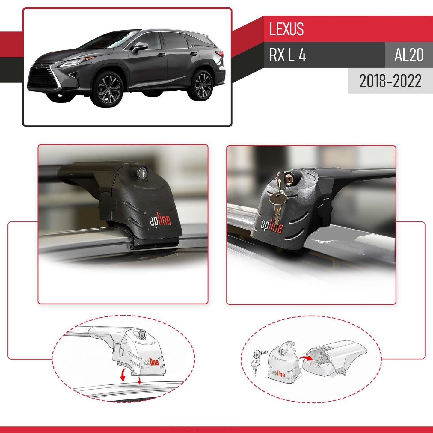 Compatible avec Lexus RX L 4 (AL20) 2018-2022 ACE-2 modèle Barres de Toit Railing Porte-Bagages de Voiture Noir Aluminium Barres