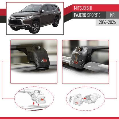 Compatible avec Mitsubishi Pajero Sport 3 (KR) 2016-2026 ACE-2 modèle Barres de Toit Railing Porte-Bagages de Voiture Noir Aluminium Barres