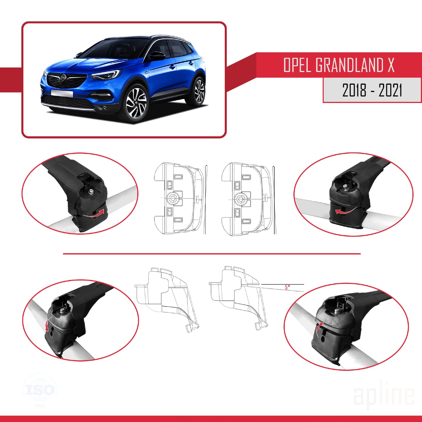 Compatible avec Opel Grandland X 2018-2021 ACE-2 Barres de Toit Railing Porte-Bagages de Voiture Noir Aluminium 2 Barres