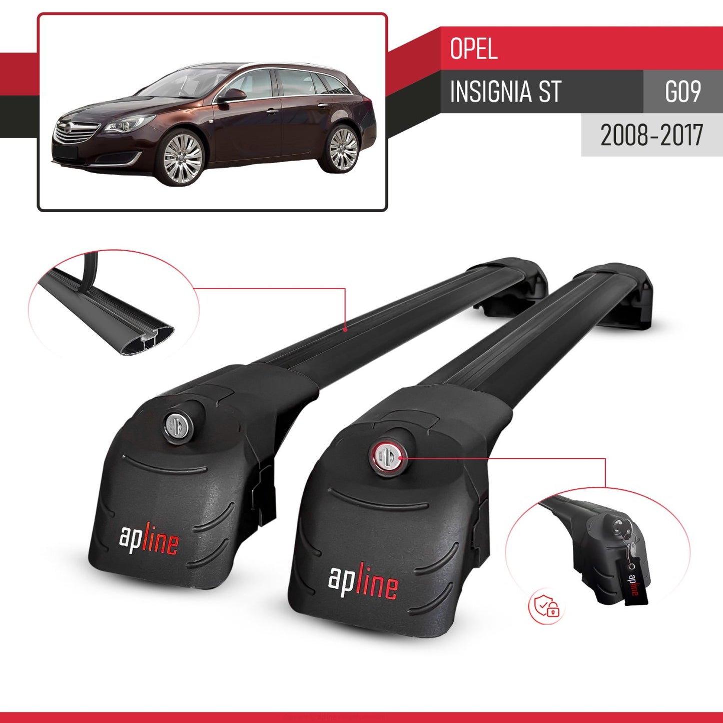 Compatible avec Opel Insignia (G09) ST 2008-2017 ACE-2 modèle Barres de Toit Railing Porte-Bagages de Voiture Noir Aluminium Barres