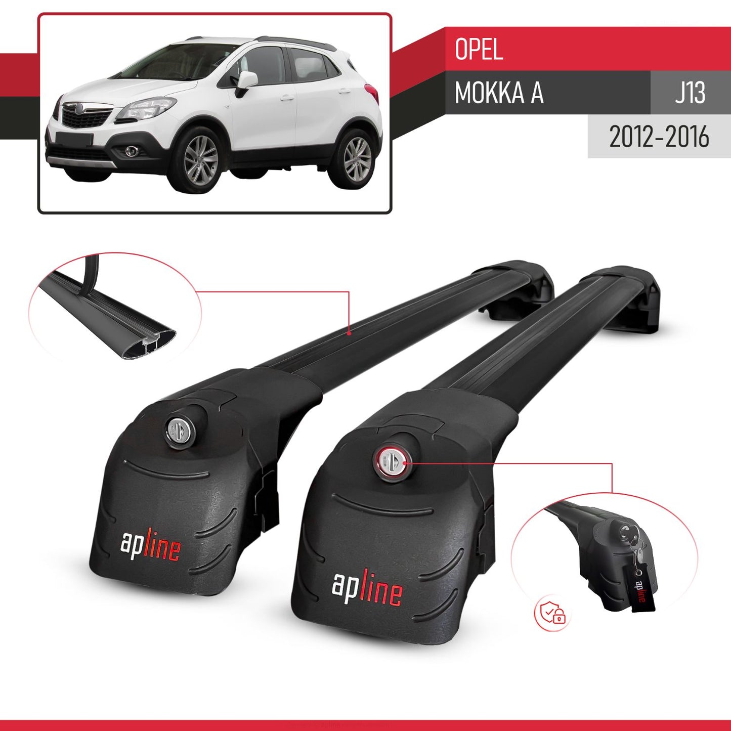 Compatible avec Opel Mokka A (J13) 2012-2016 ACE-2 modèle Barres de Toit Railing Porte-Bagages de Voiture Noir Aluminium Barres