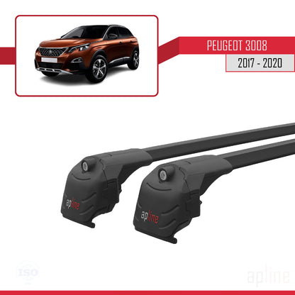 Compatible with Peugeot 3008 II (P84) Pre-Facelift 2017-2020 ACE-2 Car Roof Rack Cross Bar Black Aluminium 2 Bars