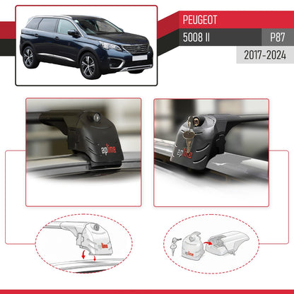 Compatible with Peugeot 5008 II (P87) 2017-2024 ACE-2 Car Roof Rack Cross Bar Black Aluminium 2 Bars