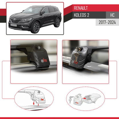 Compatible avec Renault Koleos 2 (HC) 2017-2024 ACE-2 modèle Barres de Toit Railing Porte-Bagages de Voiture Noir Aluminium Barres