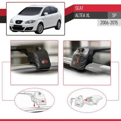 Compatible avec Seat Altea XL (5P) 2006-2015 ACE-2 modèle Barres de Toit Railing Porte-Bagages de Voiture Noir Aluminium Barres