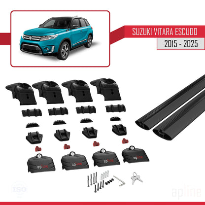Compatible avec Suzuki Vitara/Escudo (LY) 2015-2025 ACE-2 Barres de Toit Railing Porte-Bagages de Voiture Noir Aluminium 2 Barres