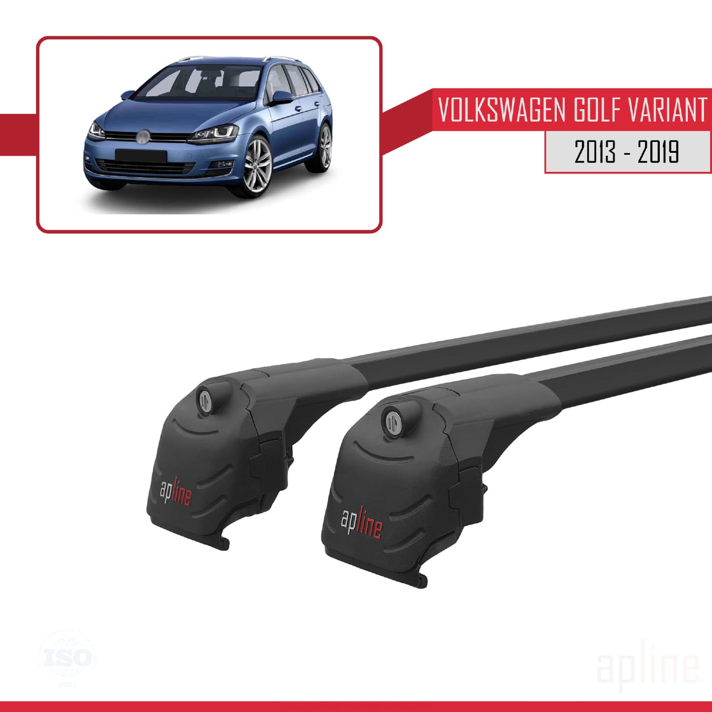 Compatible avec Volkswagen Golf 7 (5G) Variant 2013-2019 ACE-2 Barres de Toit Railing Porte-Bagages de Voiture Noir Aluminium 2 Barres