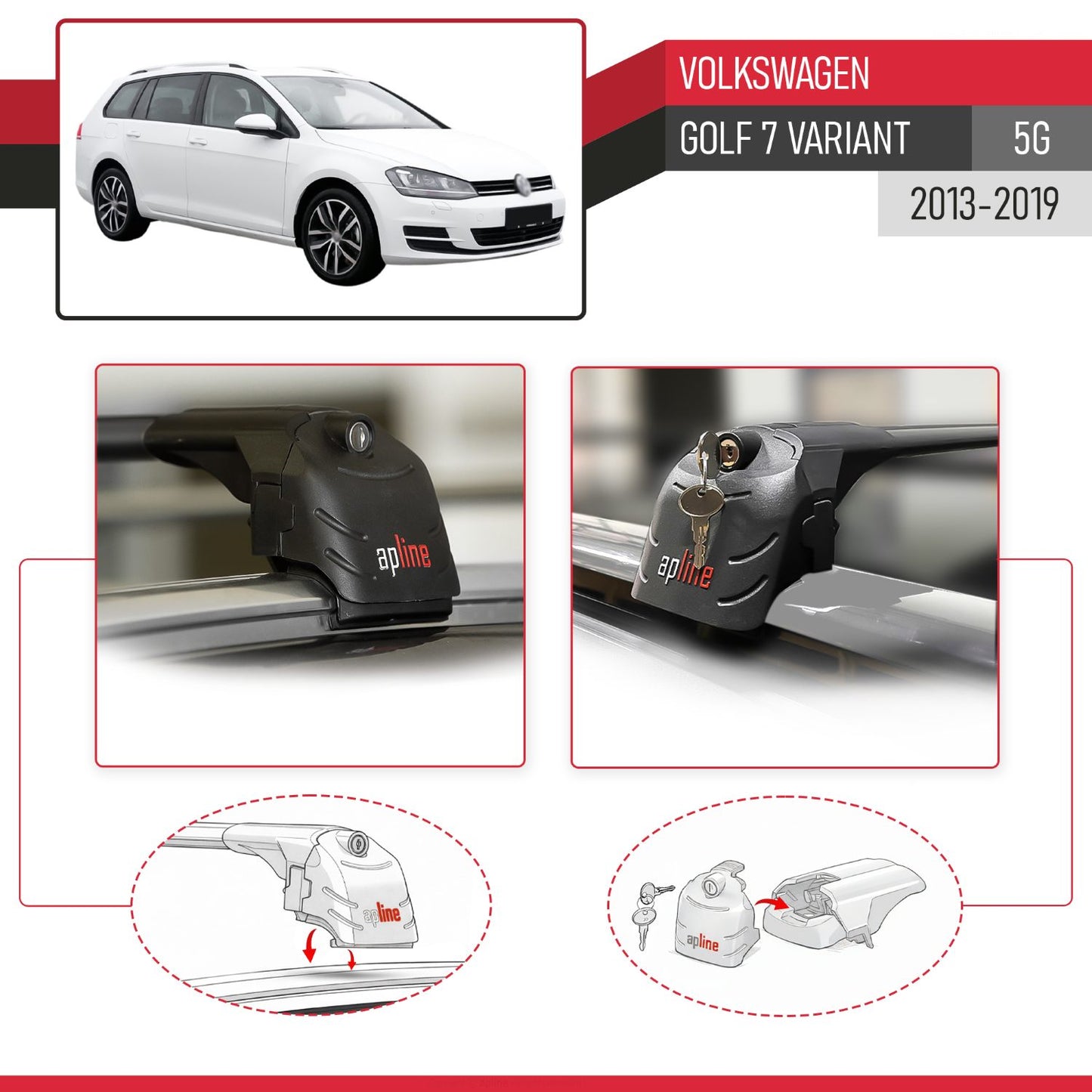 Compatible avec Volkswagen Golf 7 (5G) Variant 2013-2019 ACE-2 modèle Barres de Toit Railing Porte-Bagages de Voiture Noir Aluminium Barres