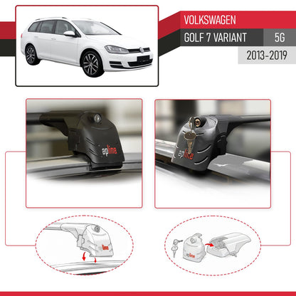 Compatible avec Volkswagen Golf 7 (5G) Variant 2013-2019 ACE-2 modèle Barres de Toit Railing Porte-Bagages de Voiture Noir Aluminium Barres