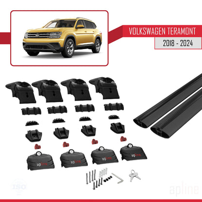 Compatible avec Volkswagen Teramont (CA1) 2018-2024 ACE-2 Barres de Toit Railing Porte-Bagages de Voiture Noir Aluminium 2 Barres