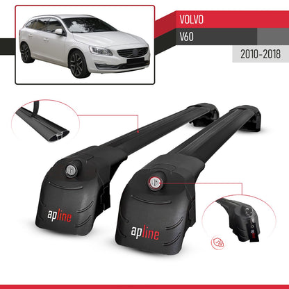 Compatible avec Volvo V60 2010-2018 ACE-2 modèle Barres de Toit Railing Porte-Bagages de Voiture Noir Aluminium Barres