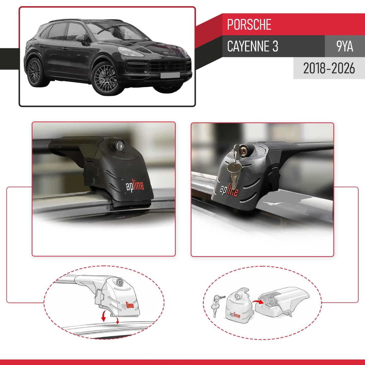 Compatible avec Porsche Cayenne 3 (9YA) 2018-2026 ACE-2 modèle Barres de Toit Railing Porte-Bagages de Voiture Noir Aluminium Barres