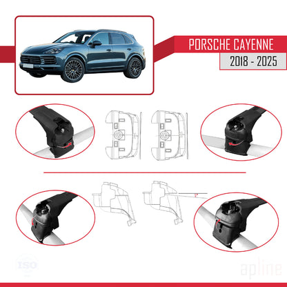 Compatible with Porsche Cayenne 3 (9YA) 2018-2025 ACE-2 Car Roof Rack Cross Bar Black Aluminium 2 Bars