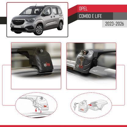 Compatible avec Opel Combo E Life 2023-2026 ACE-2 modèle Barres de Toit Railing Porte-Bagages de Voiture Noir Aluminium Barres
