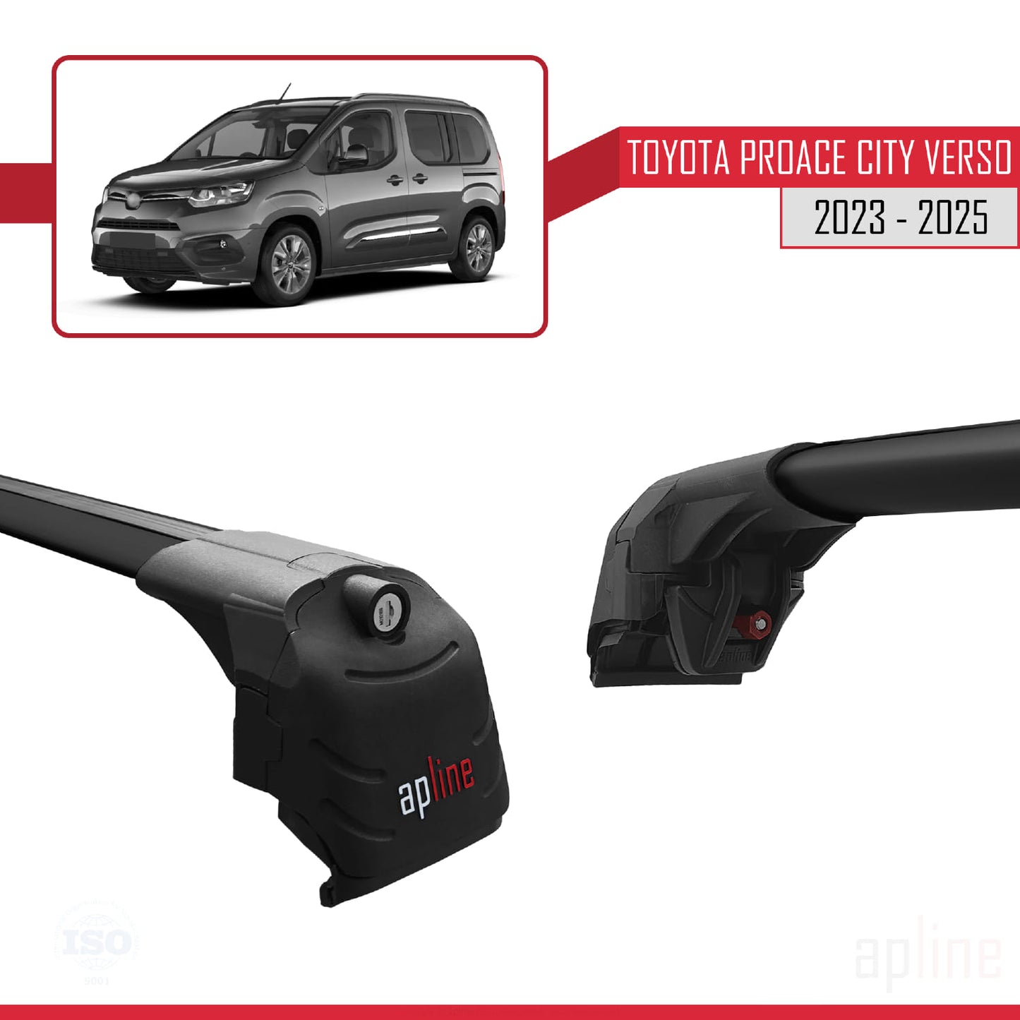 Compatible avec Toyota Proace City Verso 2023-2025 ACE-2 Barres de Toit Railing Porte-Bagages de Voiture Noir Aluminium 2 Barres
