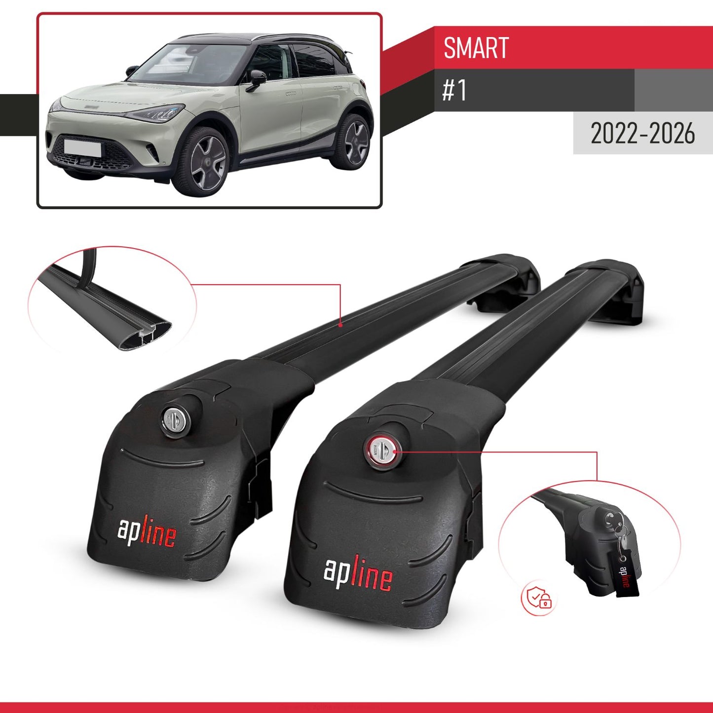 Compatible avec Smart #1 2022-2026 ACE-2 modèle Barres de Toit Railing Porte-Bagages de Voiture Noir Aluminium Barres