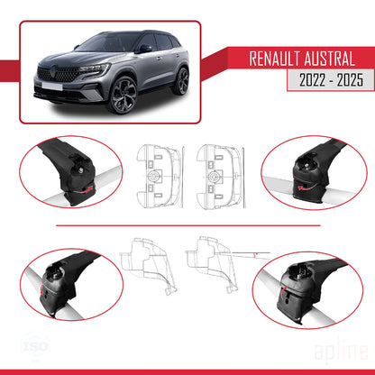 Compatible avec Renault Austral (RHN) 2022-2025 ACE-2 Barres de Toit Railing Porte-Bagages de Voiture Noir Aluminium 2 Barres