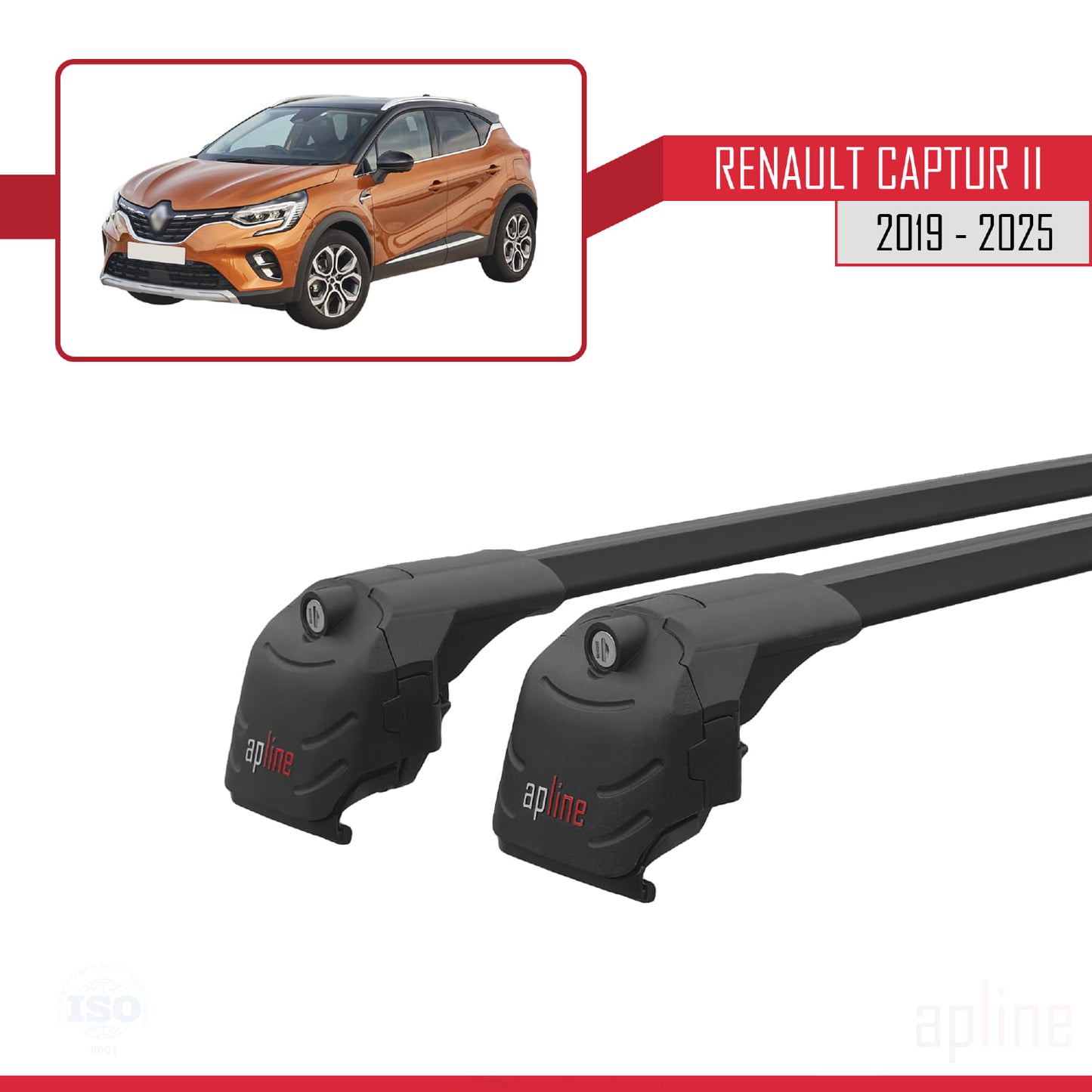 Compatible avec Renault Captur 2 2019-2025 ACE-2 Barres de Toit Railing Porte-Bagages de Voiture Noir Aluminium 2 Barres