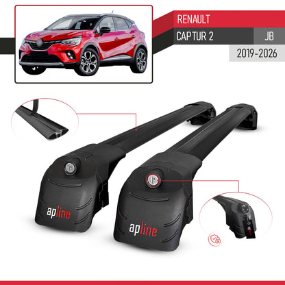 Compatible with Renault Captur 2 2019-2025 ACE-2 Car Roof Rack Cross Bar Black Aluminium 2 Bars