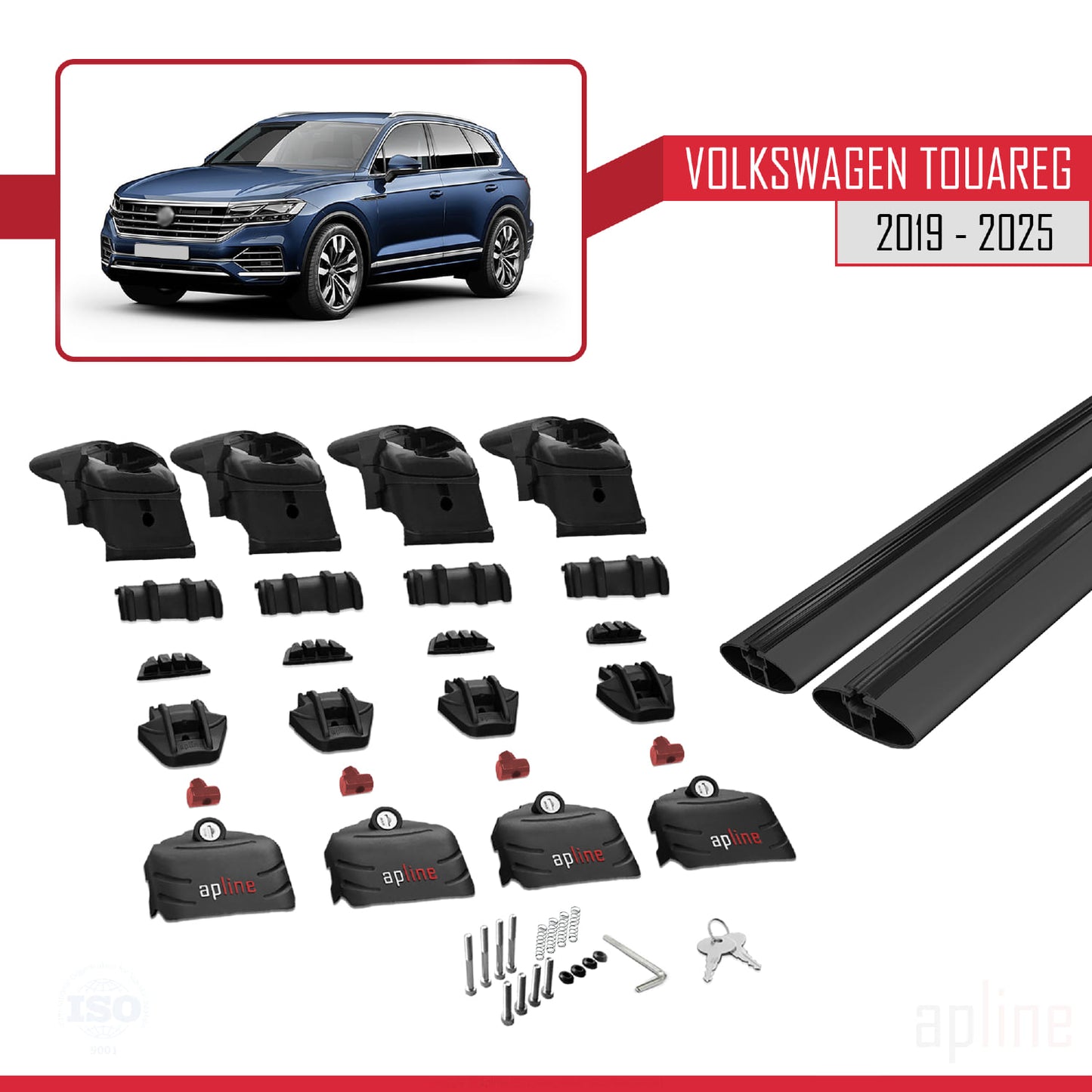 Compatible avec Volkswagen Touareg 3 (CR) 2019-2025 ACE-2 Barres de Toit Railing Porte-Bagages de Voiture Noir Aluminium 2 Barres