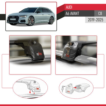 Compatible avec Audi A6 (C8) Avant 2019-2025 ACE-2 modèle Barres de Toit Railing Porte-Bagages de Voiture Noir Aluminium Barres
