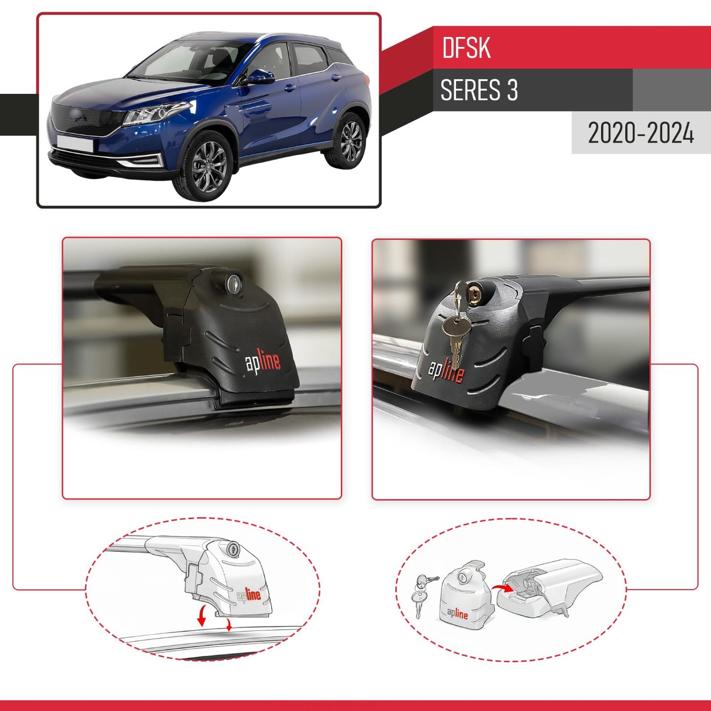 Compatible with DFSK Glory/Seres 3 2020-2025 ACE-2 Car Roof Rack Cross Bar Black Aluminium 2 Bars