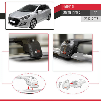 Compatible avec Hyundai i30 Tourer 2 (GD) 2012-2017 ACE-2 modèle Barres de Toit Railing Porte-Bagages de Voiture Noir Aluminium Barres