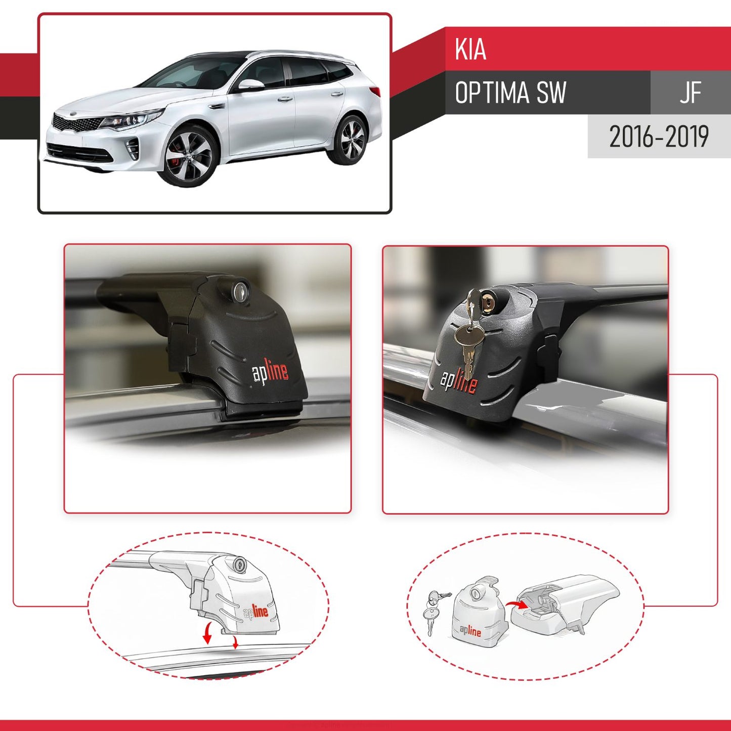 Compatible avec Kia Optima (JF) SW 2016-2019 ACE-2 modèle Barres de Toit Railing Porte-Bagages de Voiture Noir Aluminium Barres