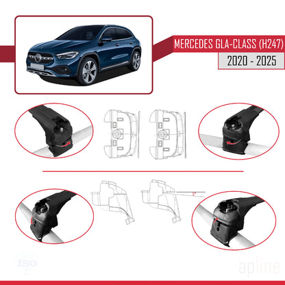 Compatible avec Mercedes Classe GLA 2 (H247) 2020-2025 ACE-2 Barres de Toit Railing Porte-Bagages de Voiture Noir Aluminium 2 Barres