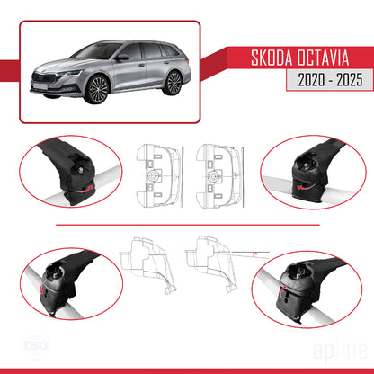 Compatible avec Skoda Octavia 4 (NX) 2020-2025 ACE-2 Barres de Toit Railing Porte-Bagages de Voiture Noir Aluminium 2 Barres