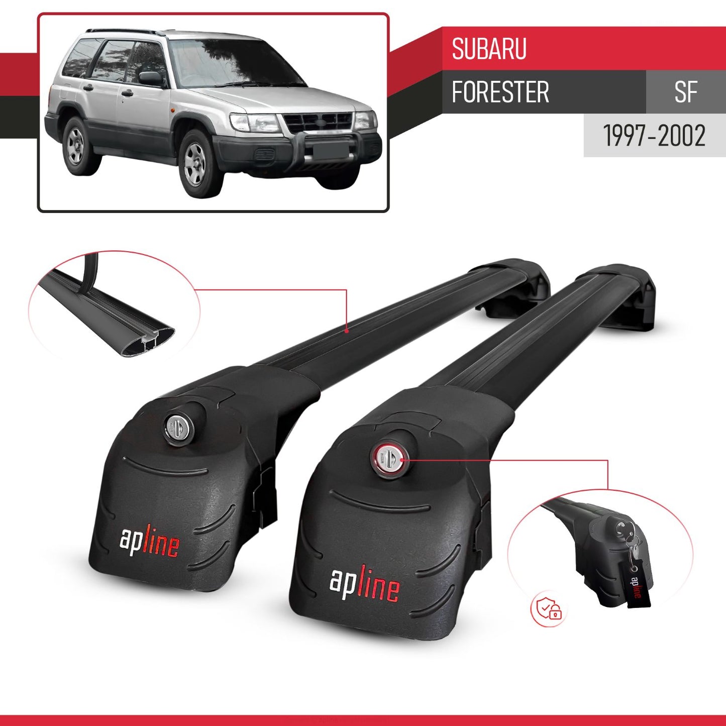Compatible with Subaru Forester (SF) 1997-2002 ACE-2 Car Roof Rack Cross Bar Black Aluminium 2 Bars