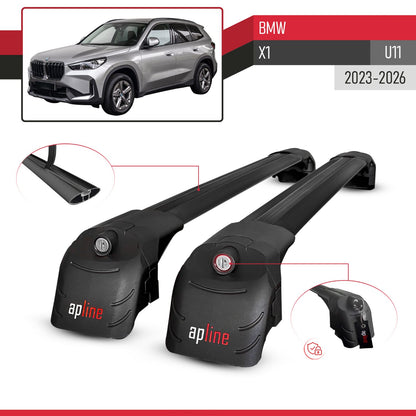 Compatible avec BMW X1 (U11) 2023-2026 ACE-2 modèle Barres de Toit Railing Porte-Bagages de Voiture Noir Aluminium Barres
