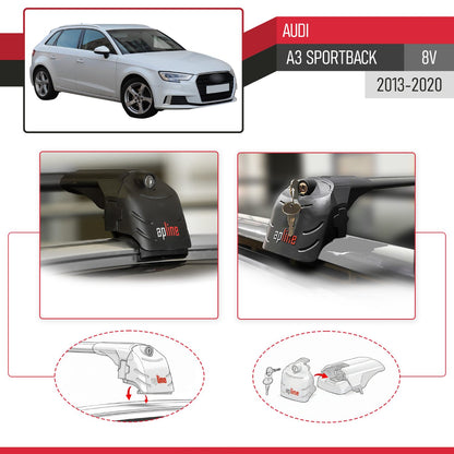 Compatible with Audi A3 Sportback 2015-2020 ACE-2 Car Roof Rack Cross Bar Black Aluminium 2 Bars