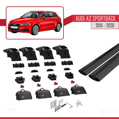 Compatible avec Audi A3 Sportback 2015-2020 ACE-2 Barres de Toit Railing Porte-Bagages de Voiture Noir Aluminium 2 Barres