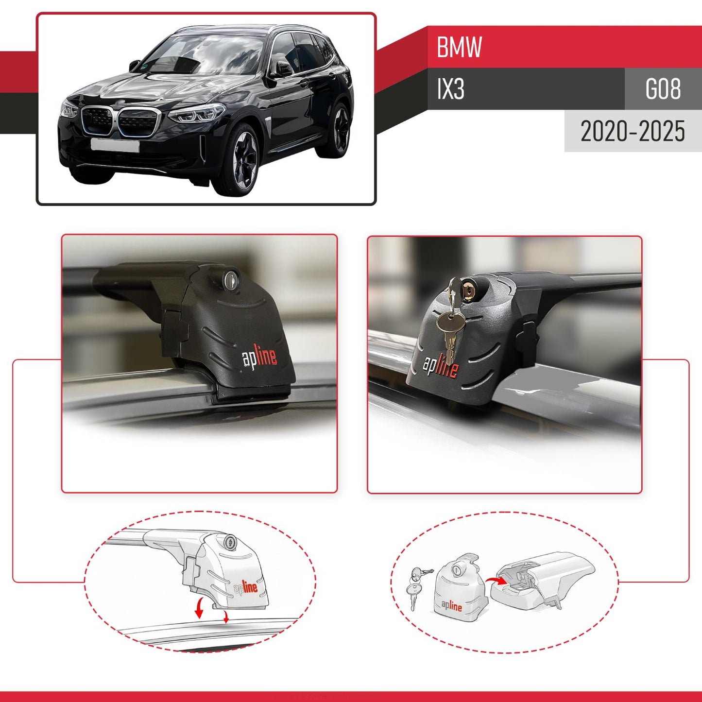 Compatible avec BMW iX3 (G08) 2020-2025 ACE-2 modèle Barres de Toit Railing Porte-Bagages de Voiture Noir Aluminium Barres