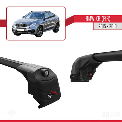 Compatible avec BMW X6 (F16) 2015-2019 ACE-2 Barres de Toit Railing Porte-Bagages de Voiture Noir Aluminium 2 Barres