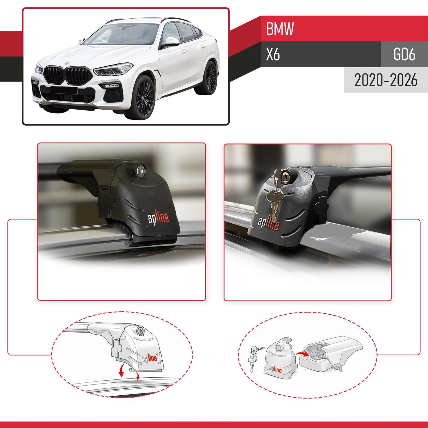 Compatible avec BMW X6 (G06) 2020-2026 ACE-2 modèle Barres de Toit Railing Porte-Bagages de Voiture Noir Aluminium Barres