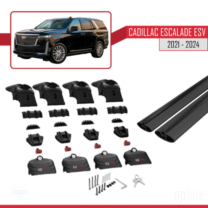 Compatible avec Cadillac Escalade ESV 2021-2024 ACE-2 Barres de Toit Railing Porte-Bagages de Voiture Noir Aluminium 2 Barres