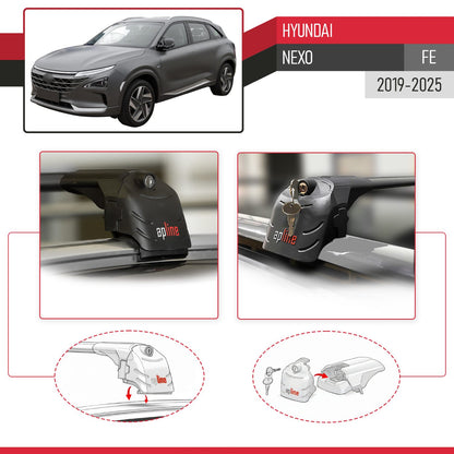 Compatible avec Hyundai Nexo (FE) 2019-2025 ACE-2 modèle Barres de Toit Railing Porte-Bagages de Voiture Noir Aluminium Barres