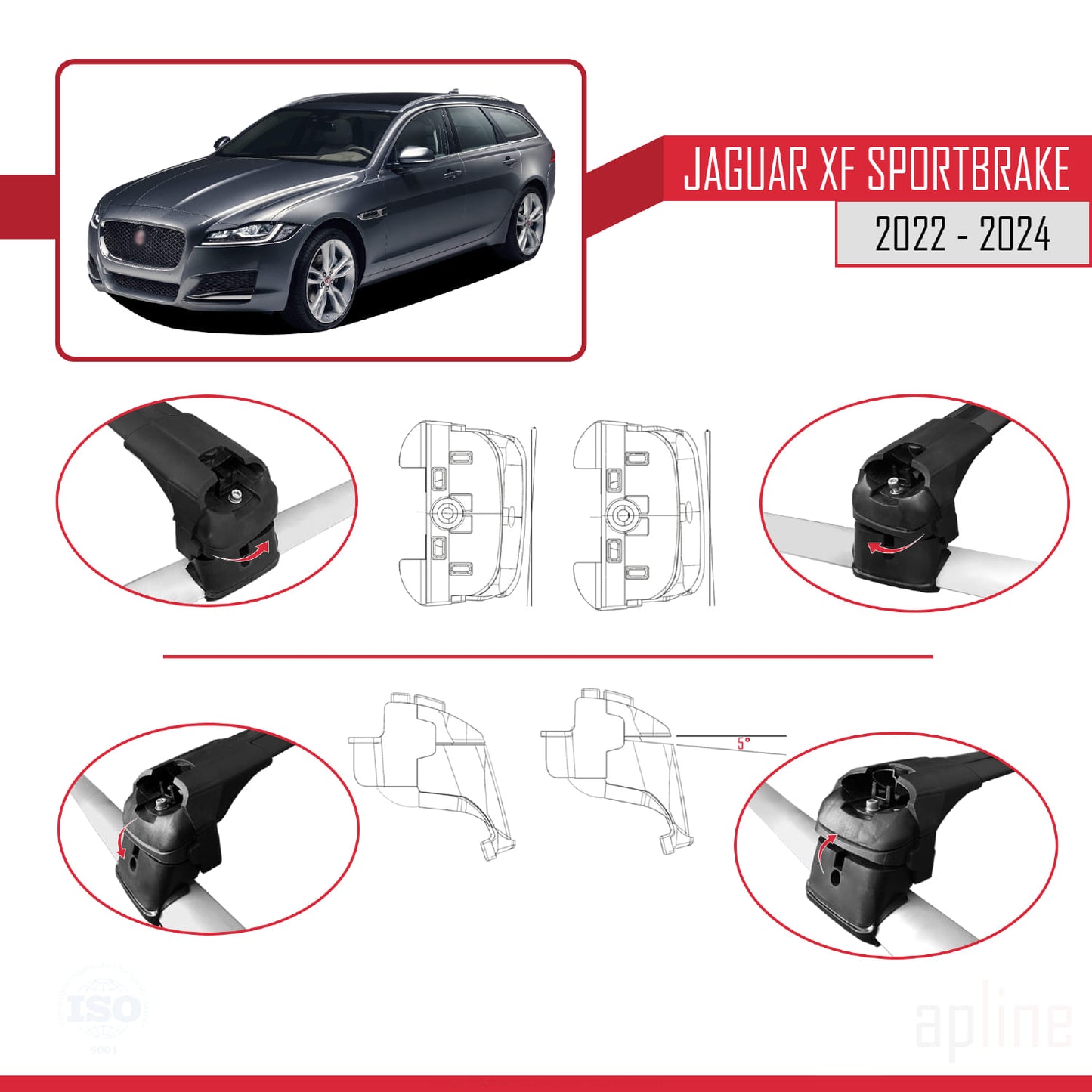 Compatible avec Jaguar XF S 2018-2024 ACE-2 Barres de Toit Railing Porte-Bagages de Voiture Noir Aluminium 2 Barres
