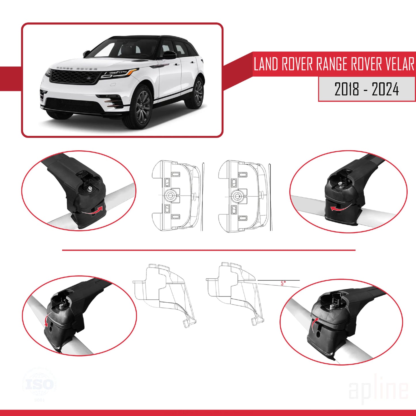 Compatible avec Land Rover Range Rover Velar 2018-2024 ACE-2 Barres de Toit Railing Porte-Bagages de Voiture Noir Aluminium 2 Barres