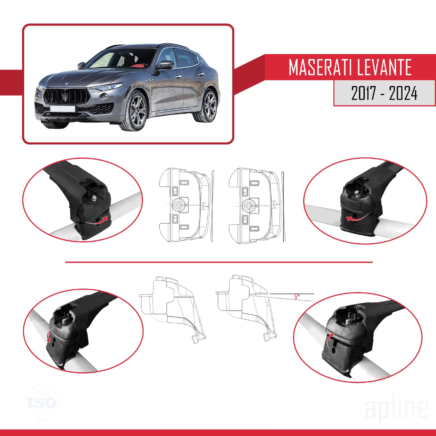 Compatible avec Maserati Levante 2017-2024 ACE-2 Barres de Toit Railing Porte-Bagages de Voiture Noir Aluminium 2 Barres