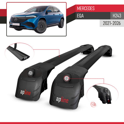 Compatible with Mercedes EQA 2022-2024 ACE-2 Car Roof Rack Cross Bar Black Aluminium 2 Bars