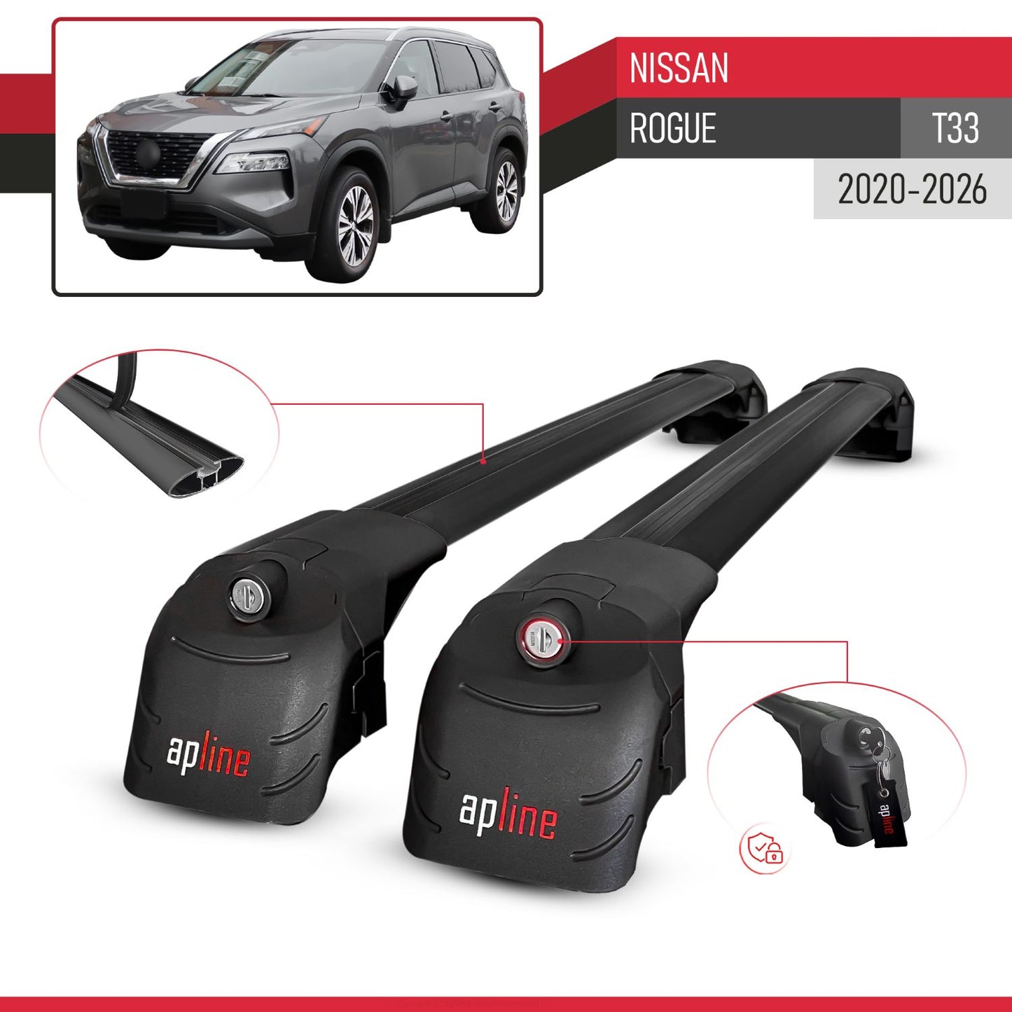 Compatible avec Nissan Rogue (T33) 2020-2026 ACE-2 modèle Barres de Toit Railing Porte-Bagages de Voiture Noir Aluminium Barres