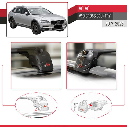Compatible with Volvo V90 Cross Country 2017-2024 ACE-2 Car Roof Rack Cross Bar Black Aluminium 2 Bars