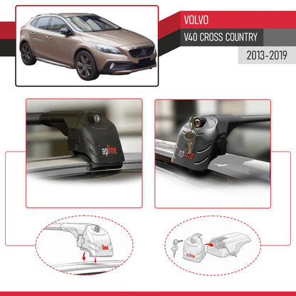 Compatible with Volvo V40 Cross Country 2013-2018 ACE-2 Car Roof Rack Cross Bar Black Aluminium 2 Bars
